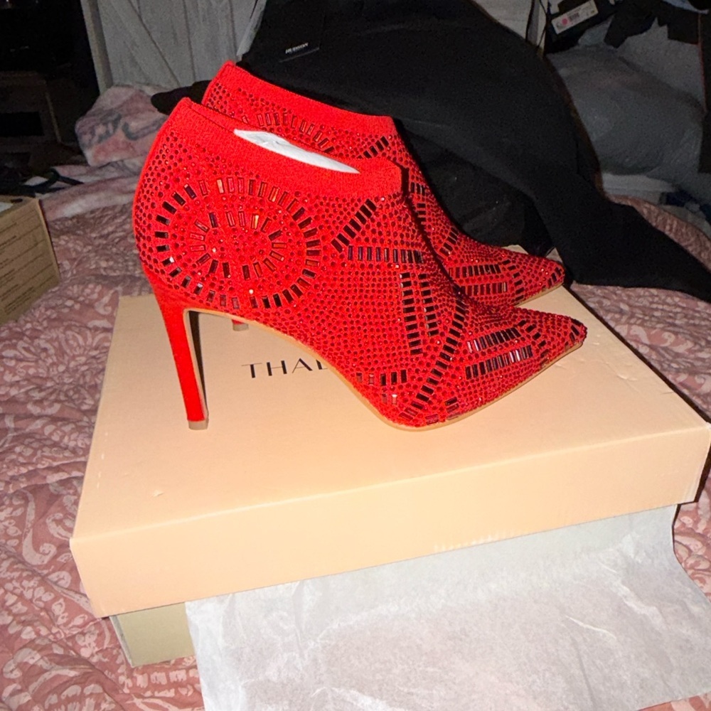 Thalia Sodi Karmen Red Beaded heeled booties - Picture 2 of 8